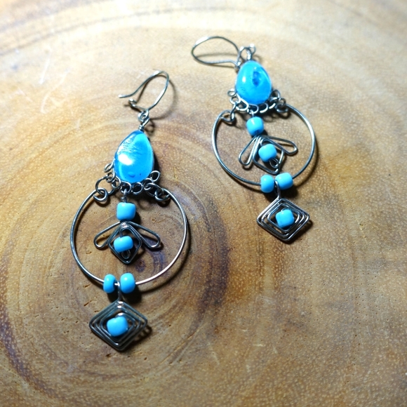 Blue crystal stone chandelier Circle earrings - Picture 1 of 5